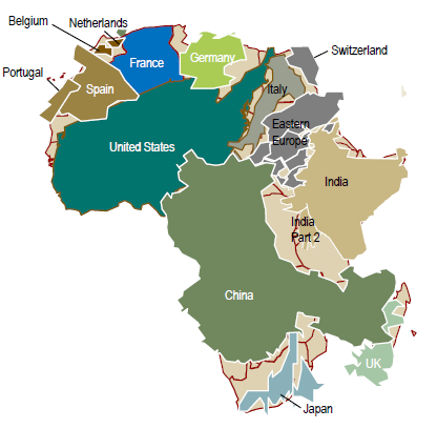 Africa > 3x size of China and 10x the size of India